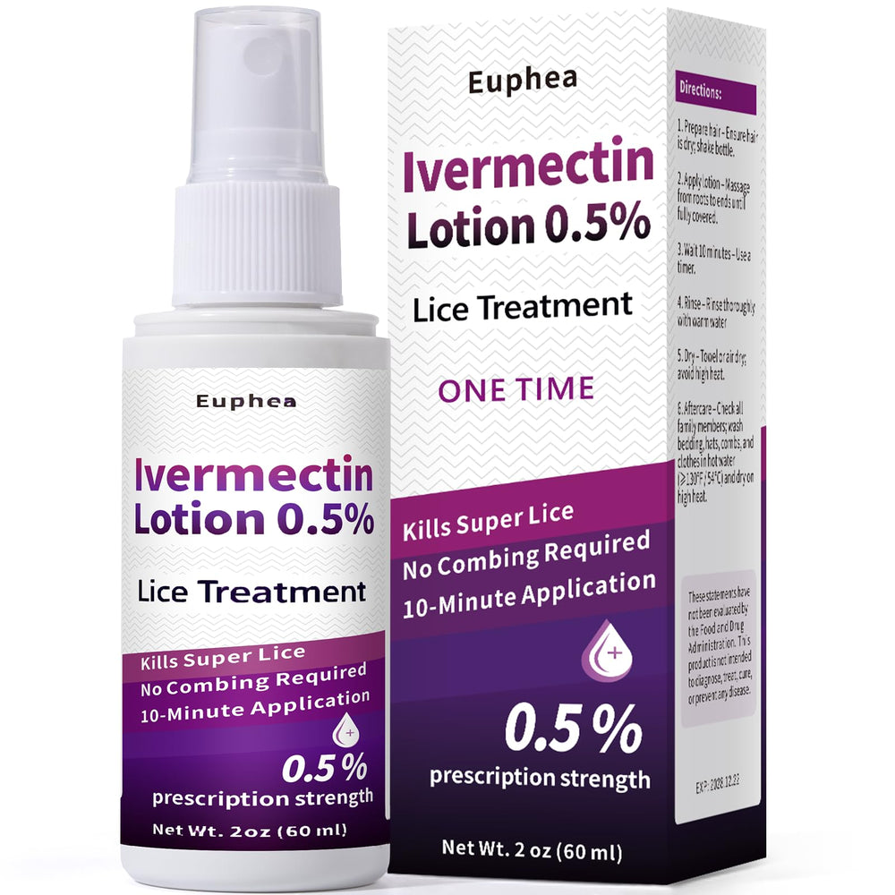 Euphea Ivermectin lotion bottle for at-home lice treatment.