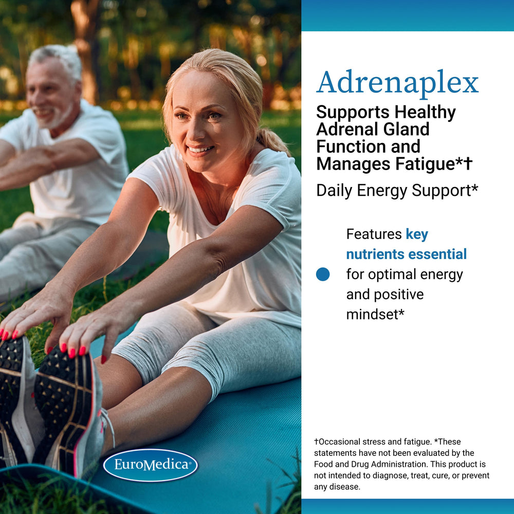 EuroMedica Adrenaplex close-up highlighting DHEA and L-Tyrosine for focus