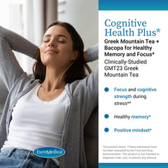 EuroMedica Cognitive Health Plus bottle label highlighting natural ingredients.