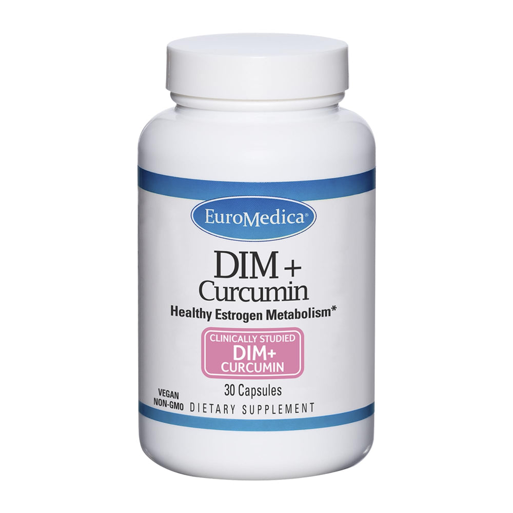 EuroMedica DIM Curcumin bottle with label showing BCM-95 for healthy metabolism