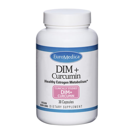EuroMedica DIM Curcumin bottle with label showing BCM-95 for healthy metabolism