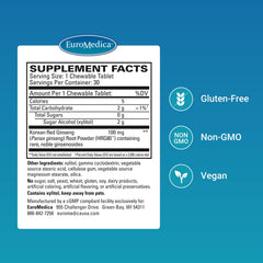 Close-up of EuroMedica Red Ginseng Energy chewable tablets for daily use
