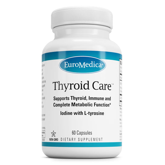 EuroMedica Thyroid Care bottle for daily iodine and L-Tyrosine support.