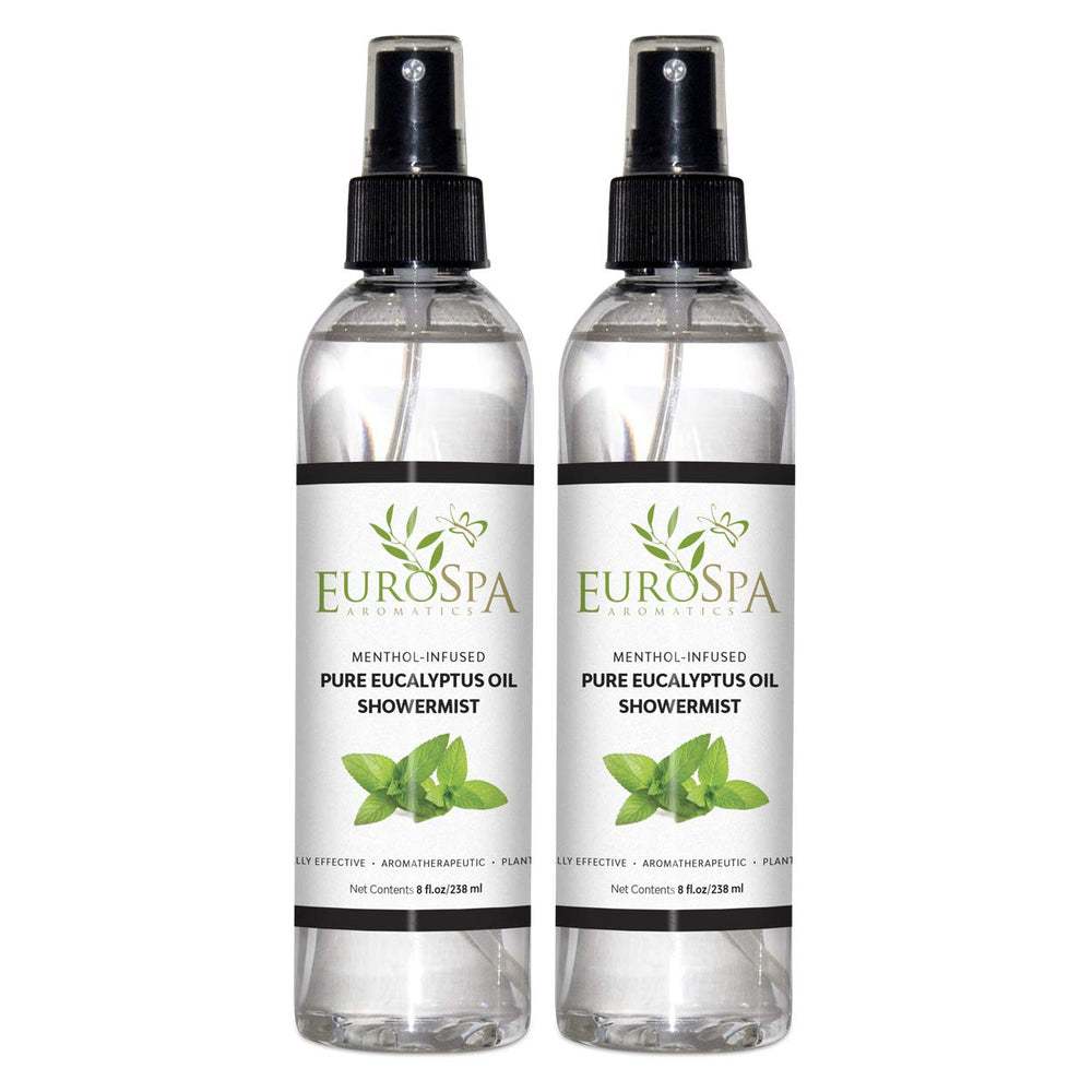 EuroSpa Aromatics pure eucalyptus oil bottle ready for a spa-like shower.