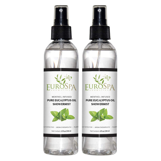 EuroSpa Aromatics pure eucalyptus oil bottle ready for a spa-like shower.