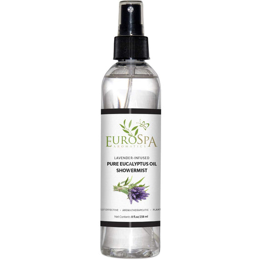 EuroSpa Aromatics pure eucalyptus ShowerMist 8oz bottle for at-home spa aromatherapy.