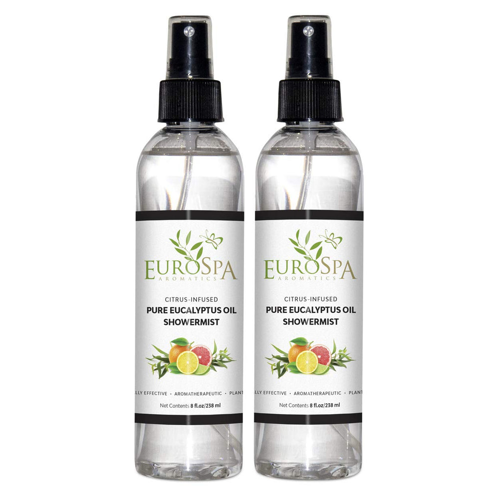 EuroSpa Aromatics Pure Eucalyptus Oil ShowerMist bottle offers invigorating aromatherapy for a refreshing shower.