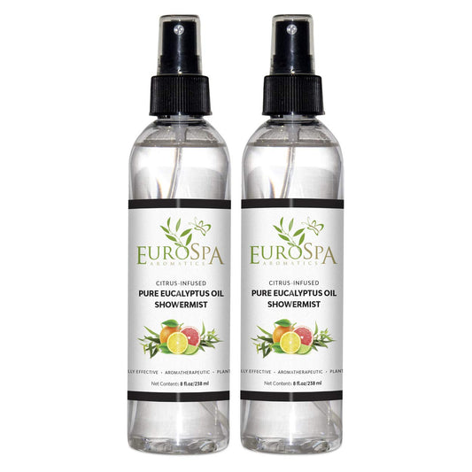 EuroSpa Aromatics Pure Eucalyptus Oil ShowerMist bottle offers invigorating aromatherapy for a refreshing shower.