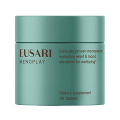 Eusari Menoplay packaging box showing non-hormonal menopause relief potential.