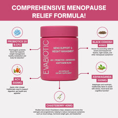 EVABIOTIC Complete Menopause probiotic blend close-up for gut health