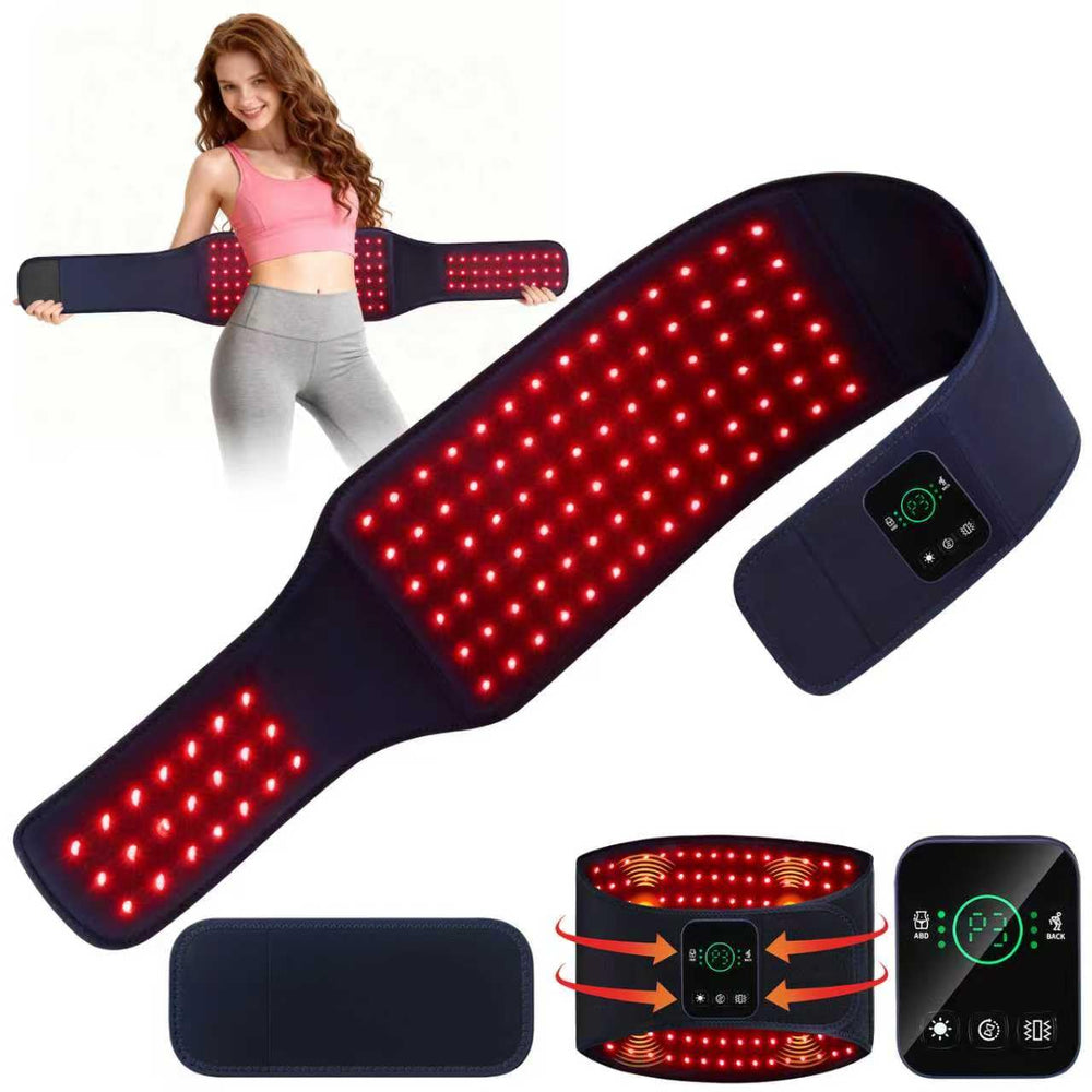 EVATEALE belt front view showing dual-zone red light therapy for torso