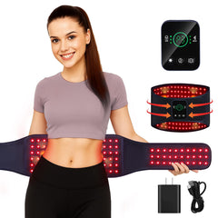 EVATEALE red light therapy belt on back showing targeted relief and potential circulation support.