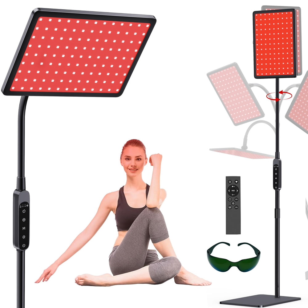 EVATEALE red light therapy lamp showing dual 660nm/850nm wavelengths for at-home therapy