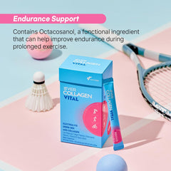 EVER COLLAGEN convenient stick pack used in gym bag for quick hydration.