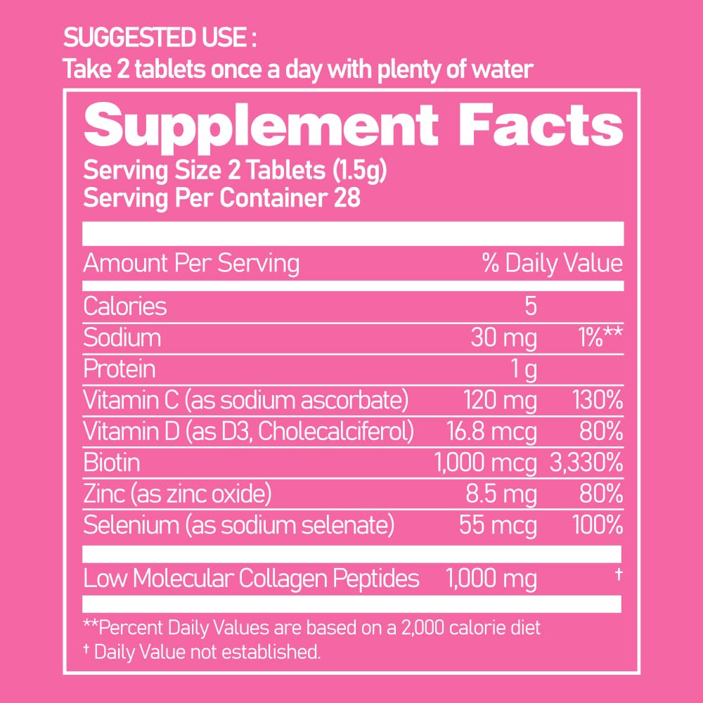 Ever Collagen Time bottle label details, highlighting biotin and selenium.