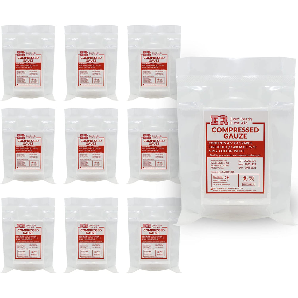Ever Ready First Aid compressed gauze 6-ply pack for larger wounds and quick dressing prep