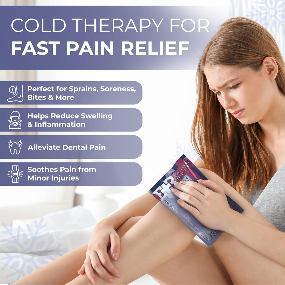 Ever Ready First Aid cooling pack in use on an ankle to reduce swelling.
