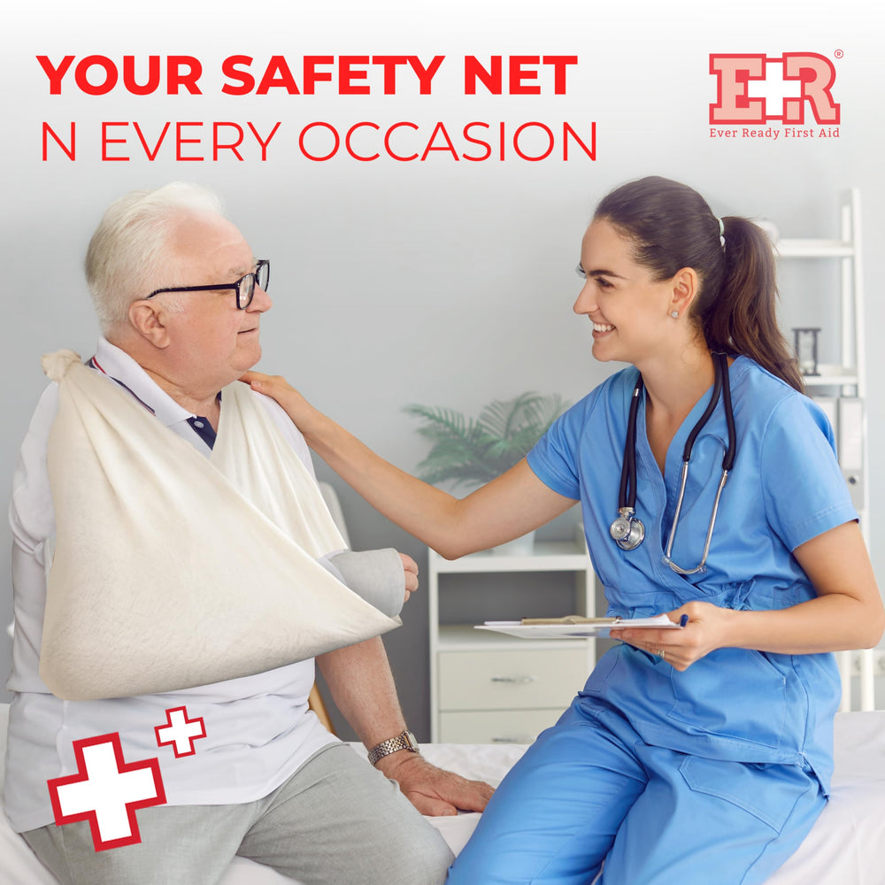 Ever Ready First Aid 40x40x56 bandage suitable as head wrap or fracture support.