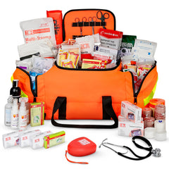 Ever Ready First Aid Large EMT Trauma Bag front view with orange color for quick identification.