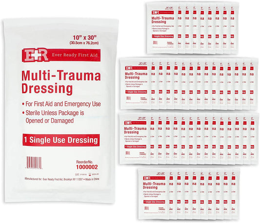 Ever Ready First Aid Multi-Trauma Dressing front view with large coverage for quick wound-area management.