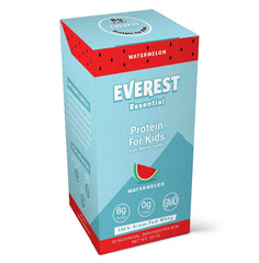 Everest Essential Kids Clear Whey Watermelon packet opened, convenient protein boost for busy kids.