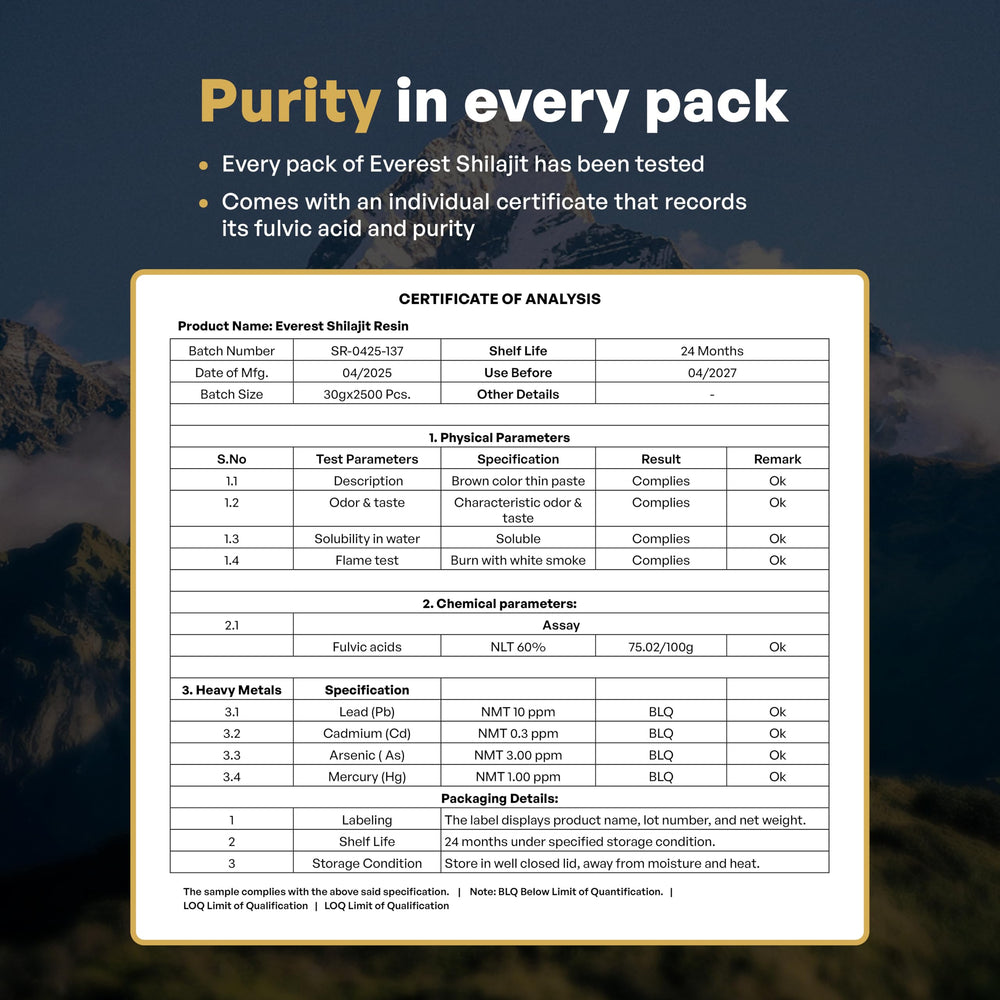 Everest Shilajit Resin packaging with certificate and quality seal