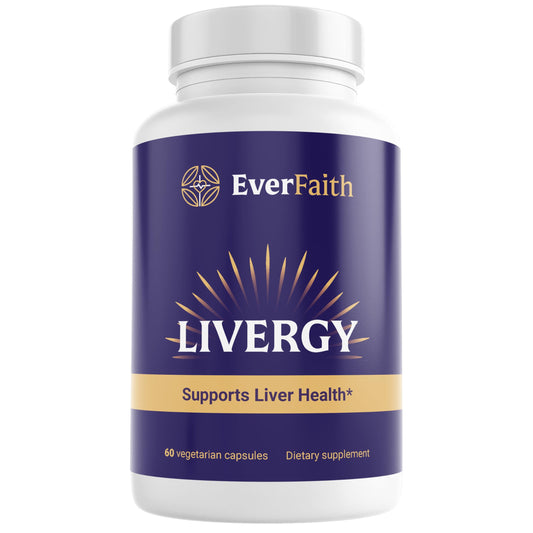 Everfaith Livergy bottle front showing daily liver support ingredients.