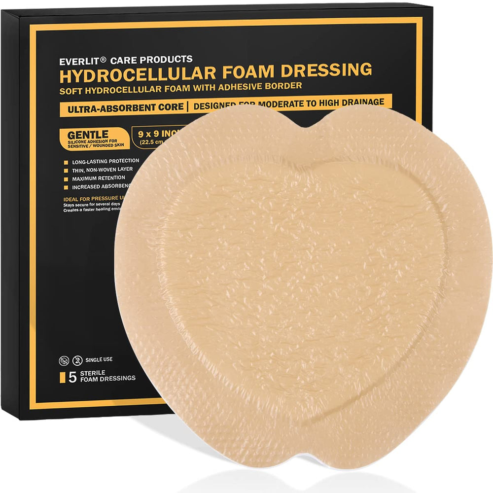 Everlit Sacrum Foam Dressing 5-pack packaging, sterile and infection-control ready