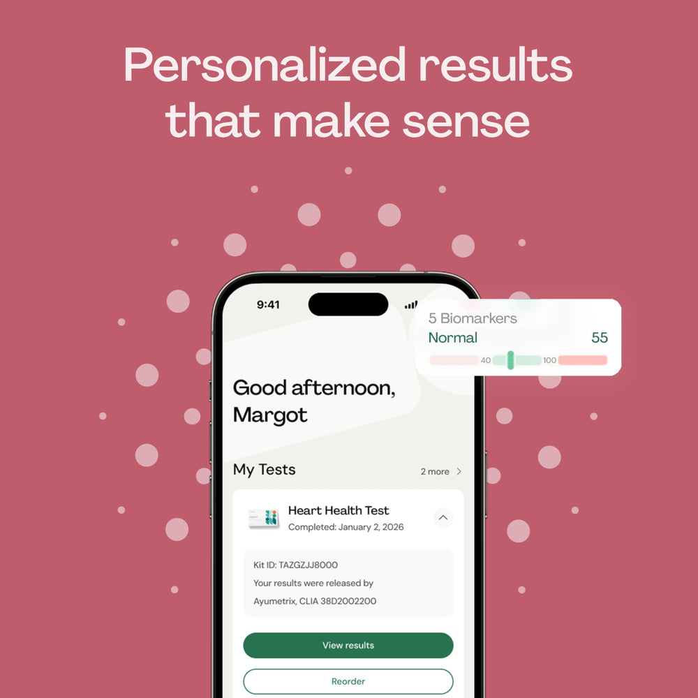 Everlywell digital results dashboard with clear heart health trends.
