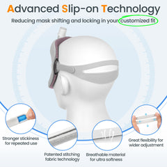 Slip-on elastic headgear allows easy, pressure-free fitting.