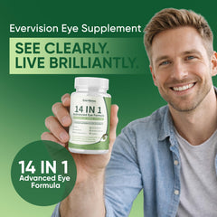 EVERVISION bottle front label emphasizes 14 nutrients for daily eye nourishment.