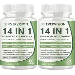 Evervision14 bottle-front shows 14-in-1 eye formula for daily support.