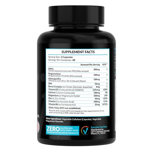 EVERYDAY NUTRITION DHEA micronized capsules close-up for easy daily use.