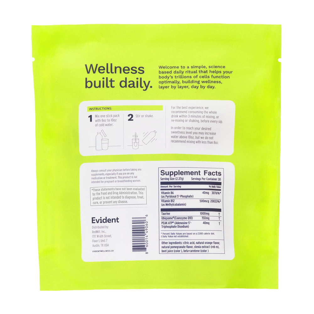 EVIDENT WELLNESS Ageless Energy packaging on shelf signals premium daily use.