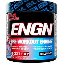 EVL ENGN Rocket Pop tub highlights a premium pre-workout fuel for focused training.
