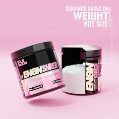 EVL ENGN Shred bottle beside glass of pink lemonade fuels training.