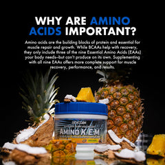Evogen Amino K.E.M. full-spectrum ingredients highlight essential amino acids.