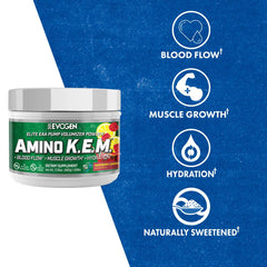 Evogen Amino K.E.M. label closeup highlights S7 nitric oxide formula for pumps
