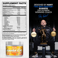 Evogen Amino K.E.M. bottle front with peach mango branding