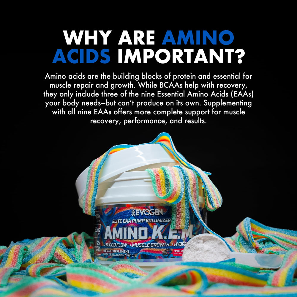 Evogen Amino K.E.M. full serving supports recovery, hydration, and nutrient delivery.