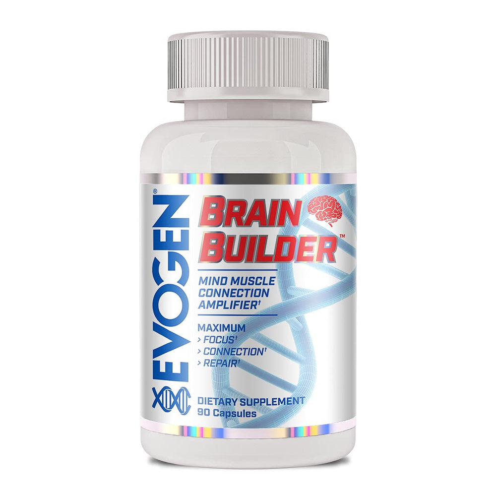 Evogen Brain Builder bottle with capsules ready for daily focus support.