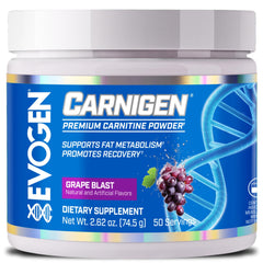 Evogen Carnigen bottle front view highlights stimulant-free fat metabolism support