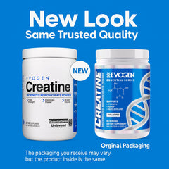 Evogen Creatine Monohydrate powder label displays pro‑designed formula