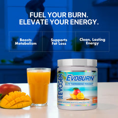 Evogen Evoburn mango measuring scoop showing precise serving