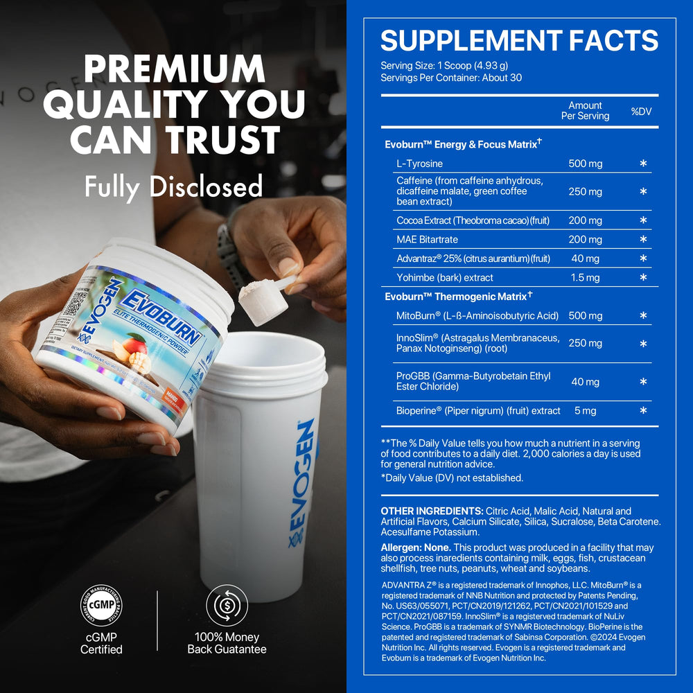 Evogen Evoburn mango aroma in cup during workouts for refreshing flavor