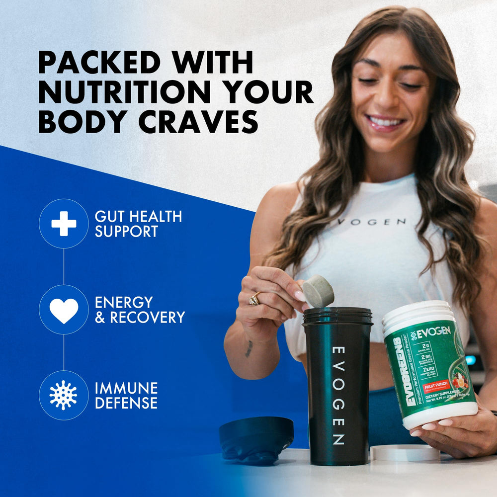 Evogen Evogreens probiotic blend aids digestion and immune health.