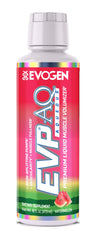 Evogen EVP AQ bottle pour highlights hydration-focused pre-workout for pumps.