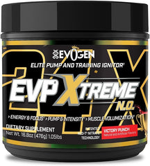 Evogen EVP Xtreme NO bottle with Victory Punch flavor, signaling clean energy and pump.