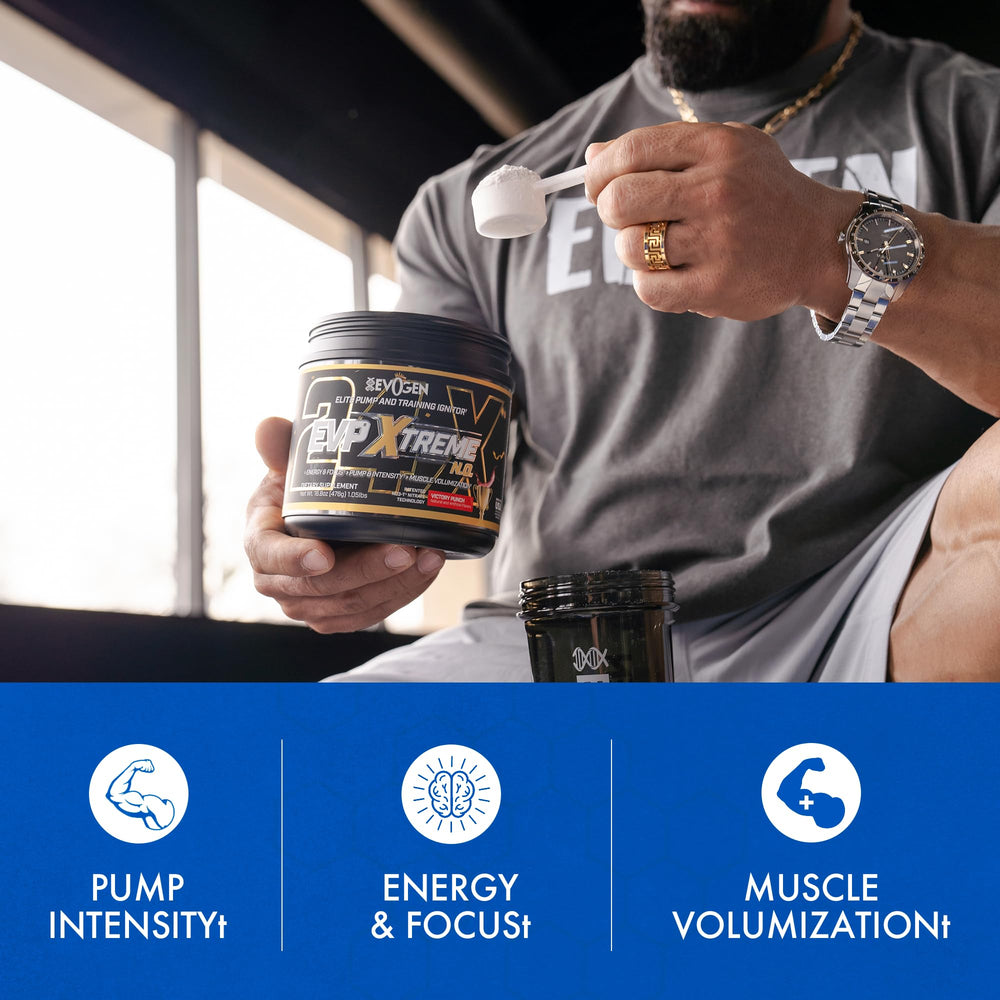 Prepared Evogen EVP Xtreme NO in glass with ice for hydration energy during training.