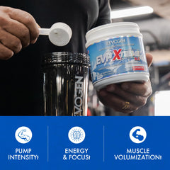 Pouring EVP Xtreme NO into water illustrates easy mix and hydration.